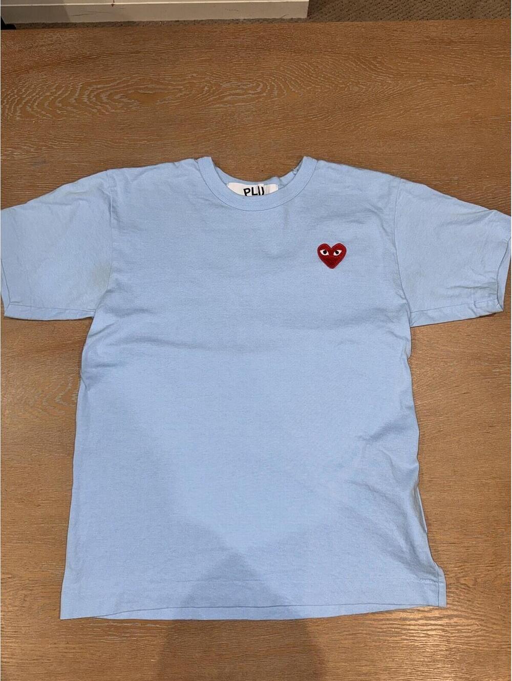 COMME des GARCONS PLAY Red Heart Blue Cotton Tee T-shirt Japan CDG-S